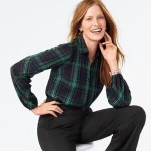 CAbi Big Sur Plaid Button Front Shirt Green Casual Viscose Fall Women Small